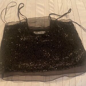 Zara Black Sequin Crop Top